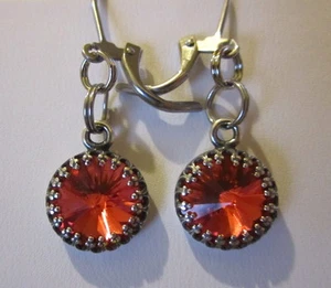 Swarovski Padparadscha Earrings 10mm - Made w/ Swarovski Crystals Hypoallergenic - Picture 1 of 6
