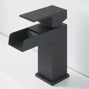 Bathroom Basin Sink Mixer Tap Black Mono Waterfall Lever Modern - Picture 1 of 9