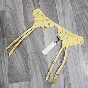 NWT Fleur du Mal Lily Embroidery Garter Belt Yellow Daffodil Size 2/S - Picture 1 of 4