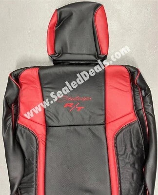 Black & Red Leather Seat Covers for Dodge Challenger R/T 2015-2019 w/ Logo RT - Image 1 of 4