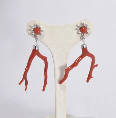 ORECCHINI  ARGENTO 925 RAMI CORALLO CON MARGHERITE E BOTTONI           AGHT 0811 - Immagine 1 di 3