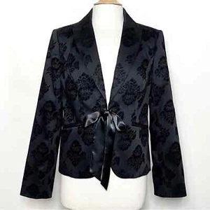 Apostrophe blazer jacket black brocade bow waist pockets lined 8 - Picture 1 of 11