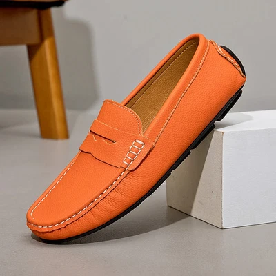 New Yellow Leather Casual Shoes Man Loafer Slip-On Moccasins Italian Footwear - Image 1 of 4