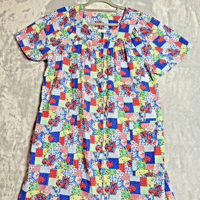 Vtg 70s 80s Quilt Floral MuuMuu House Dress Robe House Coat Colorful Hearts S - Image 1 of 4