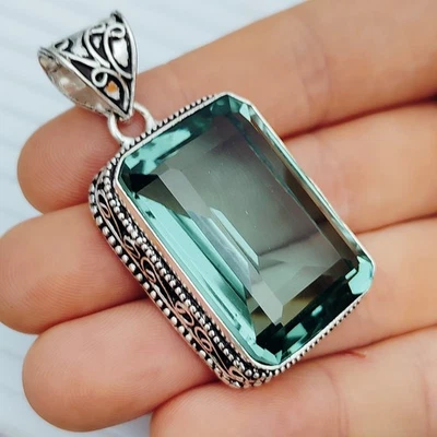 Colgante hecho a mano de piedras preciosas de apatita aguamarina de plata de ley 925 Foto 1 de 4