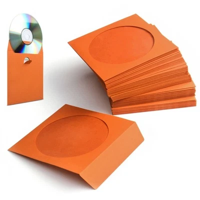 100 Pack CD DVD Thick Paper Sleeves Envelope Case with Window Cut Flap in Orange - Image 1 of 4