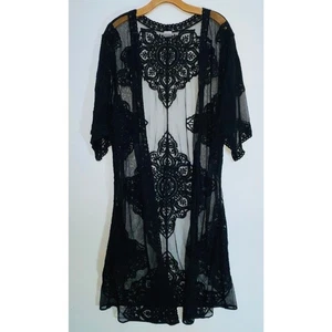 Schwarzer Spitzen Kimono - Damen Gr. L-XL - hübsch zum Überziehen oder zum Lagenlook - Bild 1 von 8