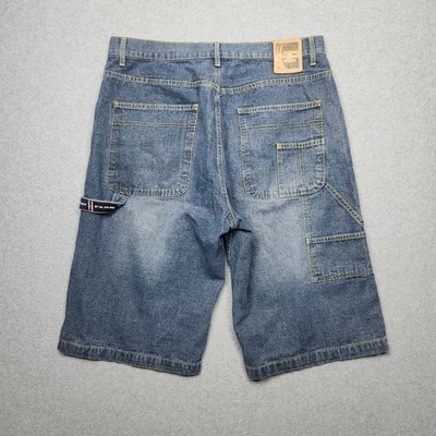 VINTAGE Phat Farm Jean Shorts 36 Blue Carpenter Baggy Hip Hop Skater Jorts Y2K - Image 1 of 4