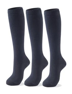 Women's Soft Combed Cotton Knee High Long Calf Dress Socks 6-9 Plain Navy Blue - Picture 1 of 7