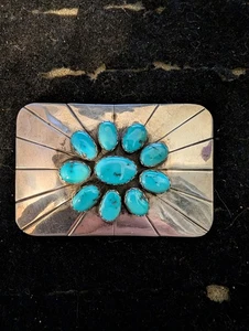 Fibbia per cintura vintage Navajo argento sterling/pietre turchesi misura 3" x 2" - Foto 1 di 8