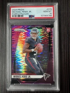 MICHAEL PENIX JR. 2024 PANINI PRIZM PURPLE POWER RC #378 GEM PSA 10 - Picture 1 of 2