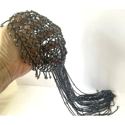 Black & Gray Women’s Beaded Headdress Head Dress - vintage 1990’s from Qatar - Image 1 of 4