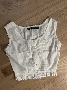 Vintage Cotton Express White Crop Top Tie back Cotton Boho Cottagecore Prairie M - Picture 1 of 3