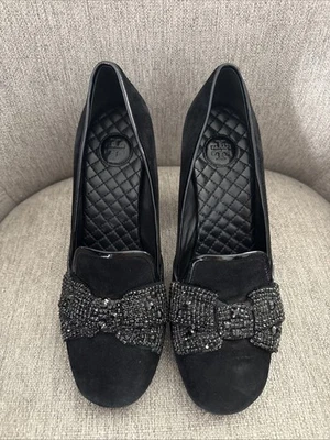 Zapatos de salón Tory Burch Carissa adornados con lazo gamuza cuero bloque talla 9 Foto 1 de 4