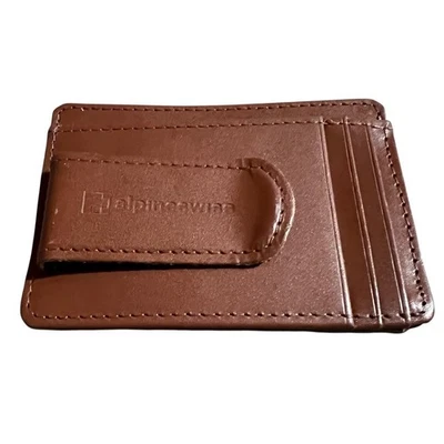 Alpine Swiss Money Clip RFID Wallet Mens Slim Brown Safe Magnetic - Image 1 of 4