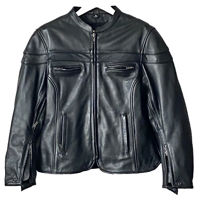 PRIMERA Mujer XL Cremallera Forro Cuero Negro Pesado Moto Chaqueta L-162 Maiden Foto 1 de 4