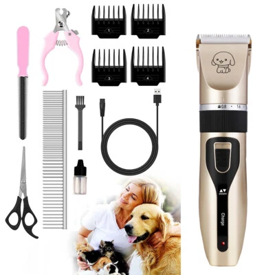 Cordless Electric Pet Hair Trimmer Cat Dog Grooming Clippers Quiet Shaver 12 Kit - Image 1 of 4