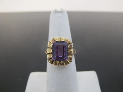 Emerald Cut Purple AMETHYST Solitaire VICTORIAN Style 14k Rose Gold Ring - Image 1 of 4