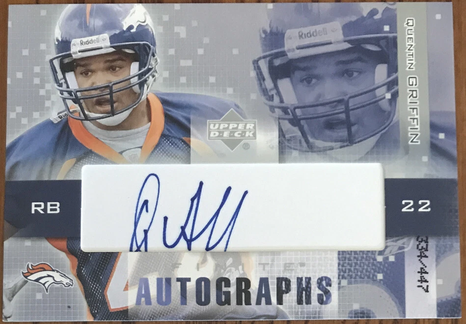 2003 Upper Deck Finite Autographs Quentin Griffin FA-QG #’d 334/447 - Image 1 of 2