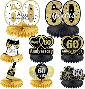 Happy 60Th Anniversary Decorations Table Honeycomb Centerpiece, 8Pcs 60 Wedding - Picture 1 of 12