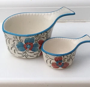 Pair Sauce Boats. Fish Shaped Handmade & Decorated Blue/Red - Picture 1 of 9