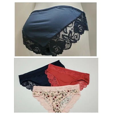 LAURA ASHLEY 3-Pack Women's Medium Lace Trim Panties Navy Berry Floral - Image 1 of 4