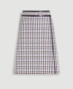 NWT ANN TAYLOR  Leather Trim Plaid Faux Wrap A-Line Skirt Sz 10P - Picture 1 of 3
