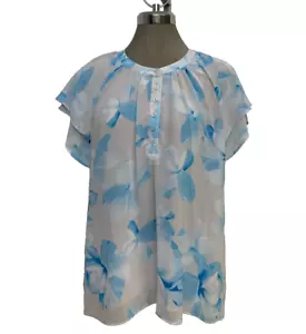 Fabulous Blouse CALVIN KLEIN Blue Ocean Multi Floral Print Easy Fit Plus Size 3X - Picture 1 of 7