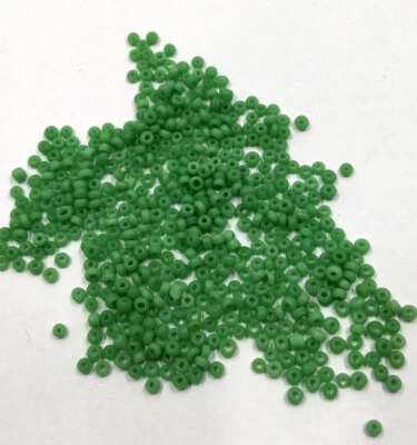 5g 1920s  Vintage Opaque Variegated Green French Beads Glass Tube 10/0 BBT-26 - Image 1 of 3