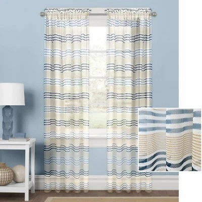Better Homes & Gardens Indigo Hampton Stripe Rod Pocket Curtain Panel 52" x 84" - Image 1 of 2