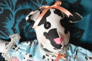 "Cow" GIRl in black and white body fabric she is soft stuffed By Clara Holzmann - Picture 1 of 8