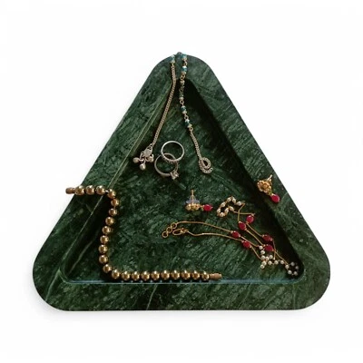 9 X 9 X 9 inch Decorative Triangle Green Marble Serving PlatterVanity Jewel Tray - Image 1 of 4