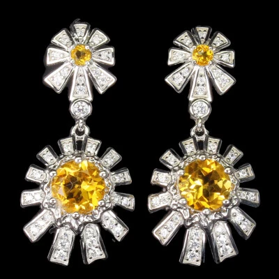 Orecchini In Argento Sterling 925 Rotondi In Citrino Naturale Gemma 7Mm - Immagine 1 di 4