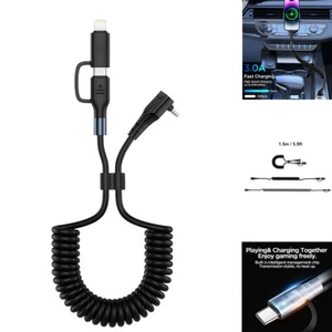 2in1 Coiled USB-C/8 Pin Cable Charger For iPhone 16 15 14 13 Samsung S24 S23 S22 - Picture 1 of 14