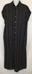 Indah Delphina  Midi Shirt Dress Black Stripe Viscose Pockets Cap Sleeve Size XS - Picture 1 of 8