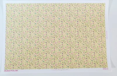 Papel Pintado Casa de Muñecas MEDIA ESCALA 3 Hojas Amarillo Pálido Floral "Papillon" Escala 1:24 Foto 1 de 4