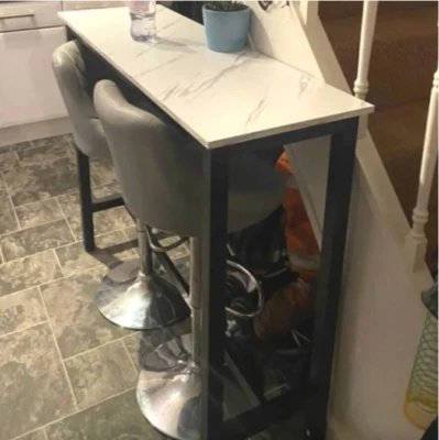 Dining Bar Table Metal Kitchen Breakfast High Tall Faux Marble Hallway Console - Image 1 of 4