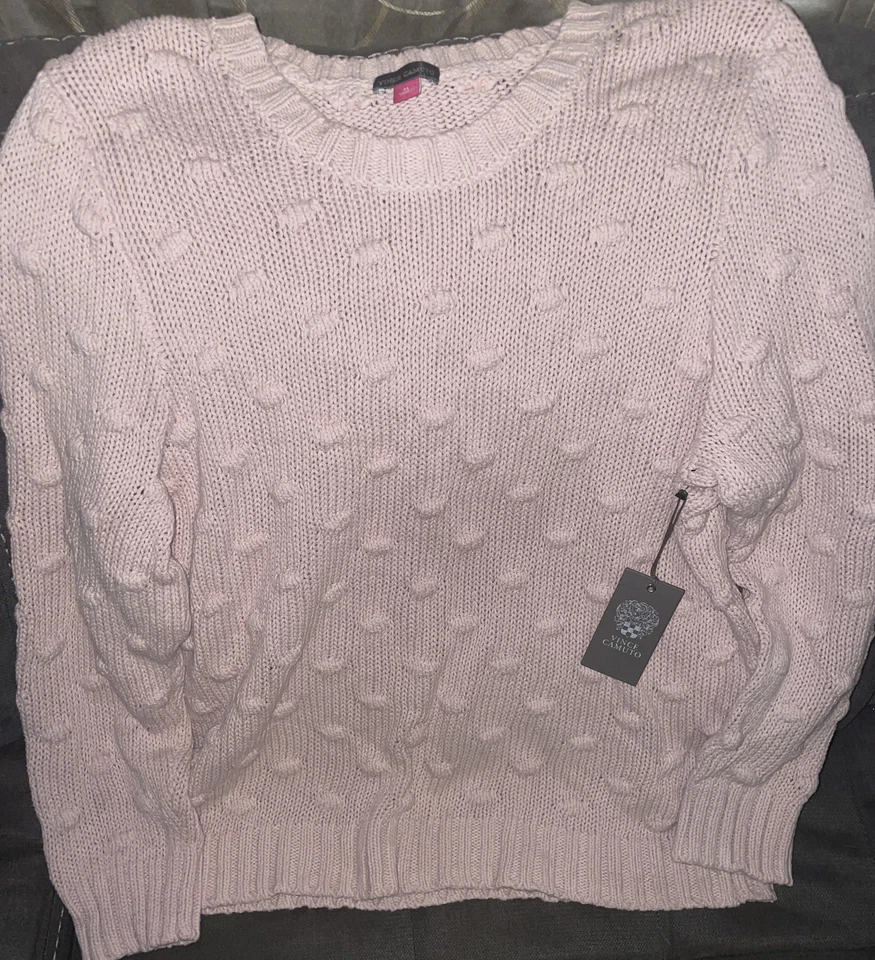 Vince Camuto Womens Pink Popcorn Stitch Shirt Crewneck Sweater Top XL 1216