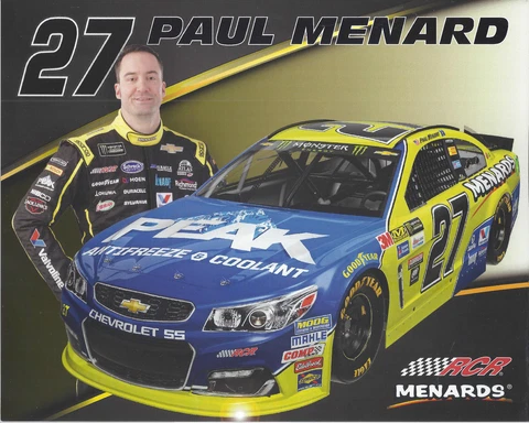 2017 PAUL MENARD "PEAK / MENARDS RCR" #27 MONSTER ENERGY NASCAR CUP POSTCARD Cover
