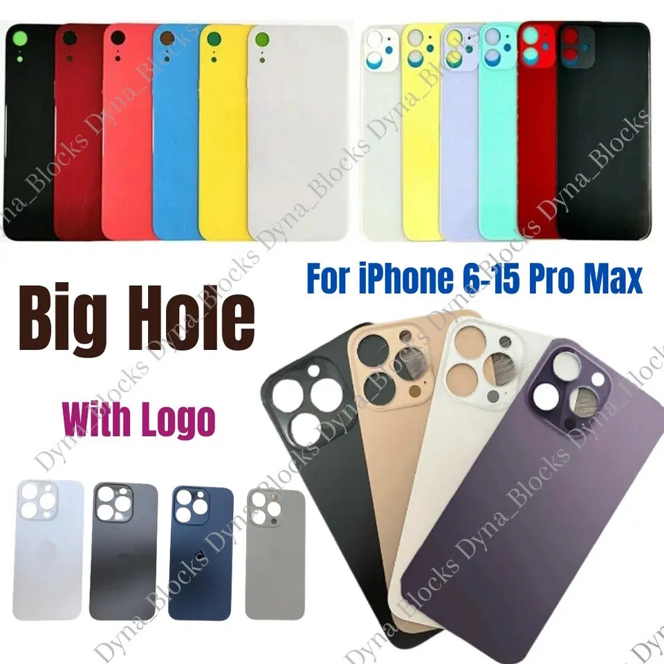 Back Glass Replacement Big Hole For iPhone 6 7 8 SE XR X XS 11 12 13 14 Pro Max - Image 1 of 1