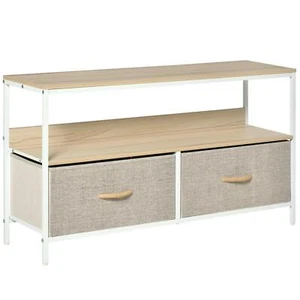 HOMCOM TV Cabinet, TV Console Unit with 2 Foldable Linen Drawers Maple Colour - Picture 1 of 11