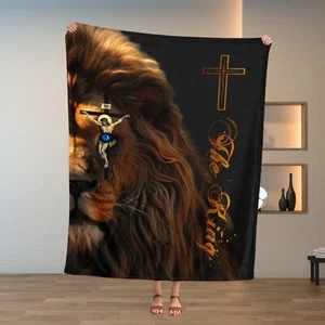 Christian Jesus Blanket The Lion King, 3D Fleece Sherpa Throw, Faith Decor - Picture 1 of 8