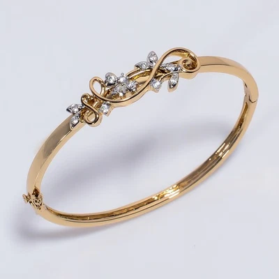 White Zircon Gemstone Ethnic Handmade 925 Sterling Gold Plated Cuff 8" H596 - Image 1 of 4