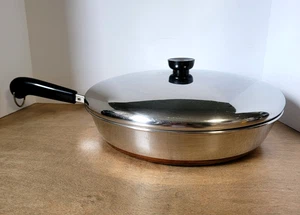 VTG Revere Ware 12” Skillet Frying Pan w/Lid Copper Clad Bottom 1801 Clinton, IL - Picture 1 of 8