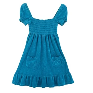 Robe rétro Juicy Couture Y2K femme S éponge smockée manches bouffantes volants USA natation - Photo 1/11