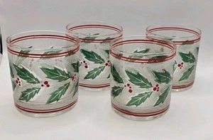 Vasos antiguos Culver Holly & Berry--Juego de 4 - Imagen 1 de 4