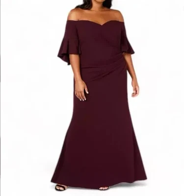Vestido Calvin Klein Largo Fuera del Hombro Acanalado Borgoña Talla 16W Foto 1 de 4