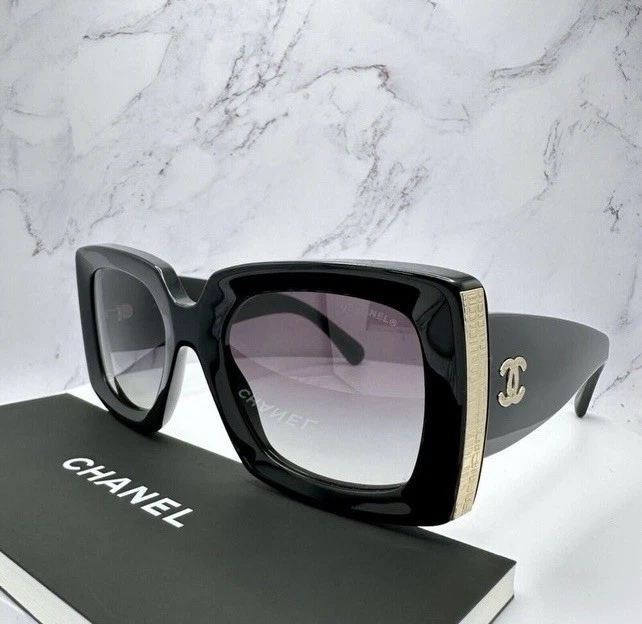 Chanel CH5435 Black Rectangle Sunglasses Gray Gradient Lens - New - Image 1 of 4