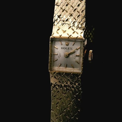 Vintage Rolex Ladies Watch – 14K Yellow Gold Swiss Mesh Square Luxury Timepiece - Image 1 of 4