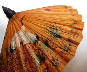 Antiguo SOMBRILLA DE PAPEL CHINA Asiática Hermosos Colores Hecho a Mano - Imagen 1 de 11